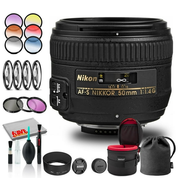 Nikon AF-S NIKKOR 50mm F/1.4G Lens (INTL Model) with Padded Case and Filters