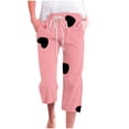 thumbnail image 1 of VEKDONE Womens Cotton Linen Capris Pants Print Capri Pant Pink L, 1 of 5