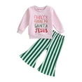 thumbnail image 2 of Toddler Baby Girl Christmas Outfit 6M 12M 18M 24M 3Y 4Y Santa Long Sleeve Sweatshirt Top Bell Bottoms Pants Set Clothes, 2 of 9