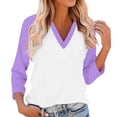 thumbnail image 2 of Breezora Hauts Modernes pour Femmes à Manches Raglan Contrastées Col en V Longueur 3/4 Confort Décontracté Taille P Violet Clair, 2 of 6
