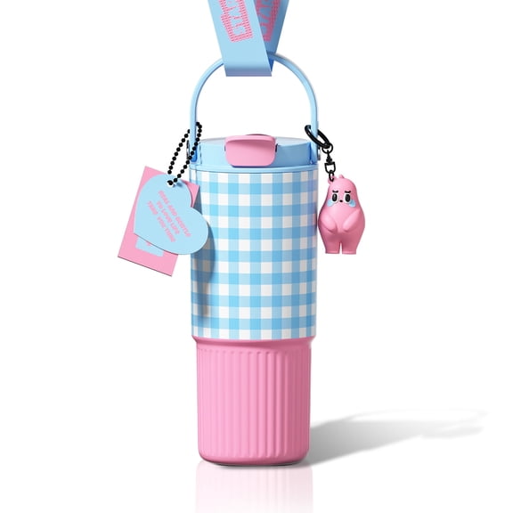 24 oz Leak Proof Stainless Steel Tumbler with Lid & Straw, Insulated Portable Water Bottle (Fits Cup Holder), Reusable Travel Coffee Mug for Women (Blue and Pink)