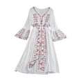thumbnail image 2 of Vestido de verano para mujer, transpirable, estilo bohemio, con mangas acampanadas y cómodo, largo. Blanco, 2 of 9