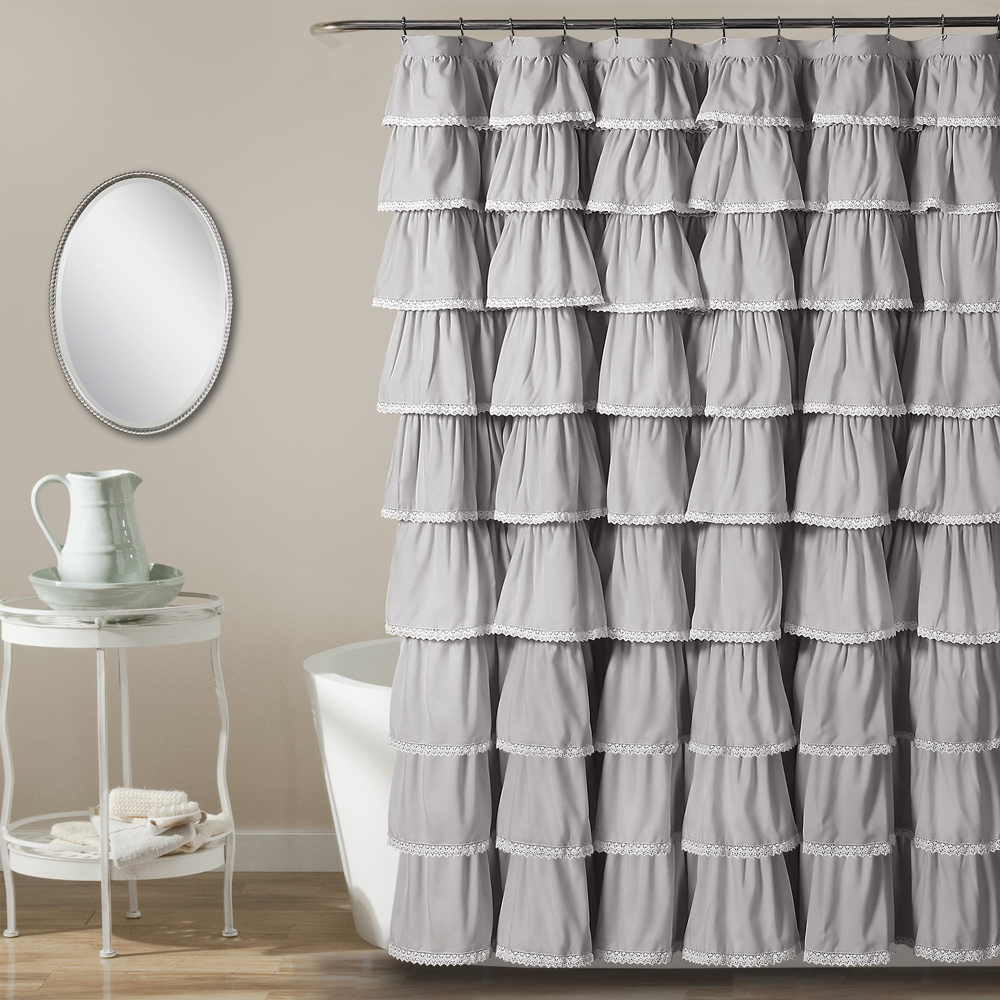 Lace Ruffle Shower Curtain Gray 72X96