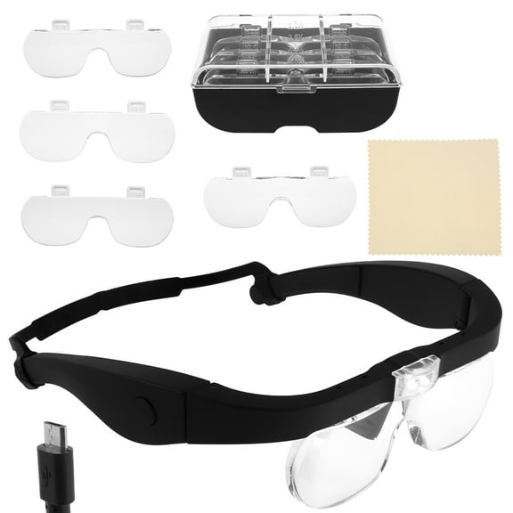 Magnifying Glasses Rechargeable Head Magnifier 1.5X 2.5X 3.5X 5X Headband Magnifying Glass with Light Eyeglasses Magnifier for Close Work Crafts Reading