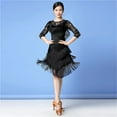 thumbnail image 4 of Women Dance Clothes Salsa Samba Wear Long Sleeves 2 Pieces Fringes Latin Dresses Top And Short Skirt, 4 of 7