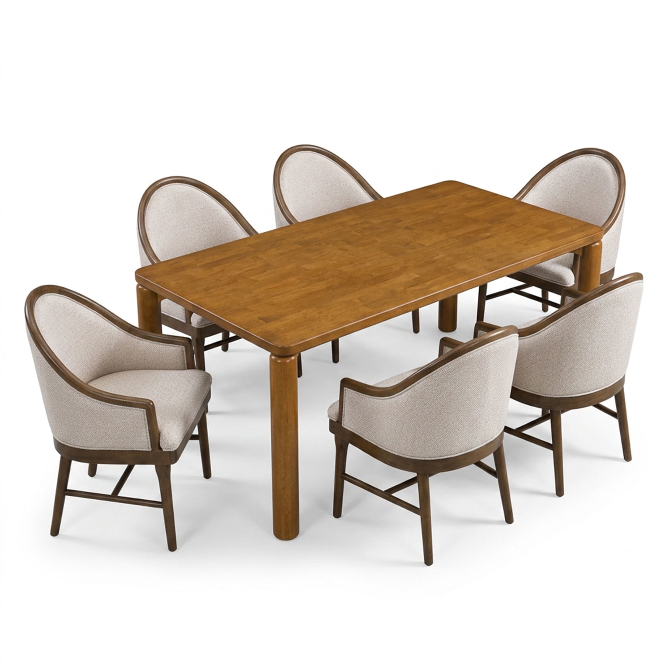 Christopher Knight Home 7-Piece Mid-Century Dining Set, 70" Wood Table with Armchairs, Walnut+Beige
