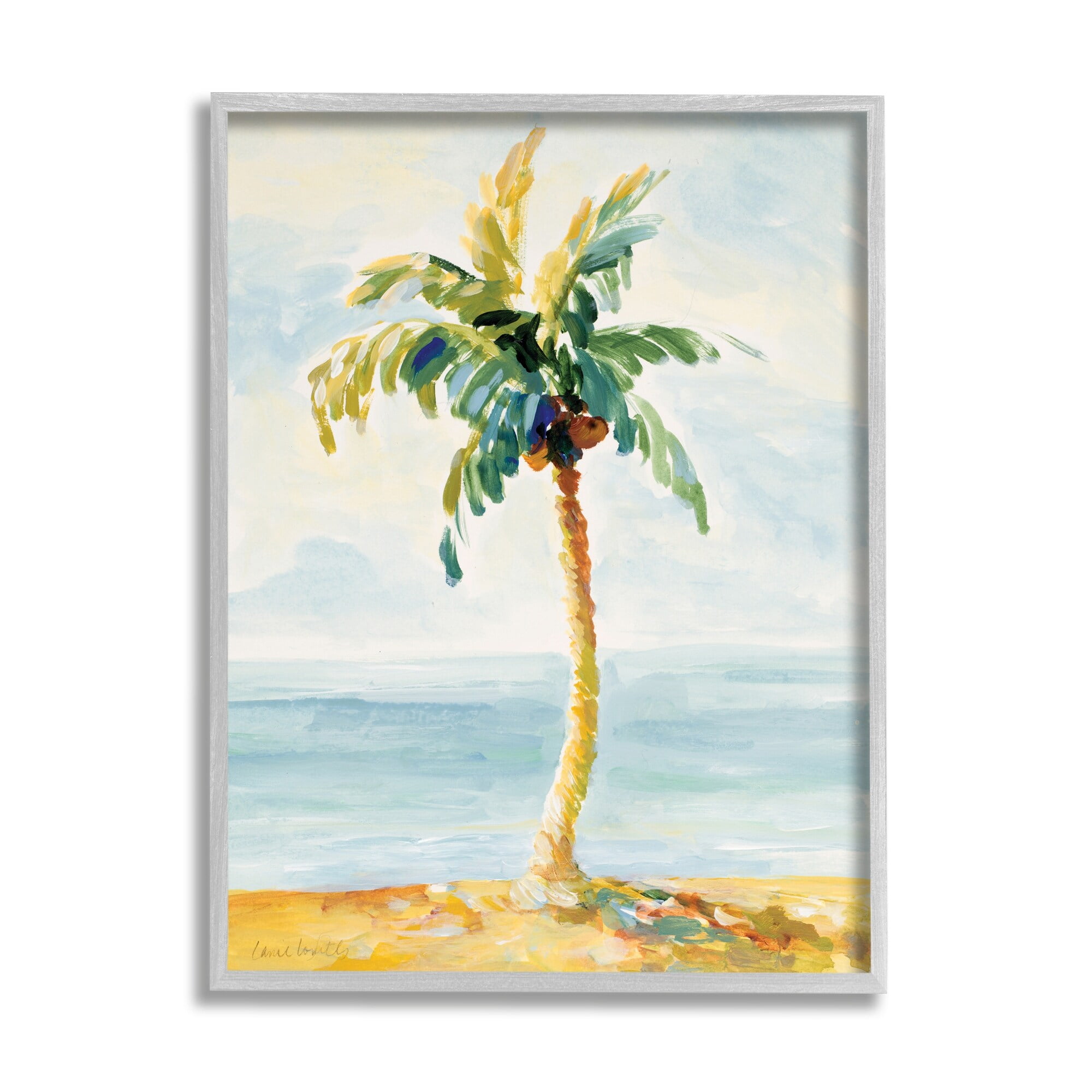 Palm Tree with Coconuts on Beach Sand 11 in x 14 in Framed Painting Art Prints, by Stupell Home Décor