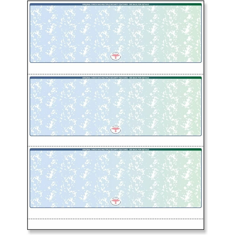 NextSecure Blank Check Stock for Laser/Ink-Jet, 500 Sheets Per Pack  Green/Blue Prismatic 3 Per Page - Walmart.com