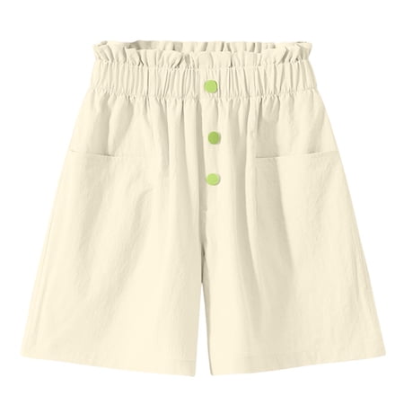 Afuyipoi Girls Shorts Anti-Static Breathable High Waist Casual Summer Shorts Beige 7-8