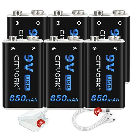 USB Rechargeable 9V Batteries Backup Replacement Square Battery Power Pack 650mAh Doorbell Batteries Microphone Batteries 6 packs