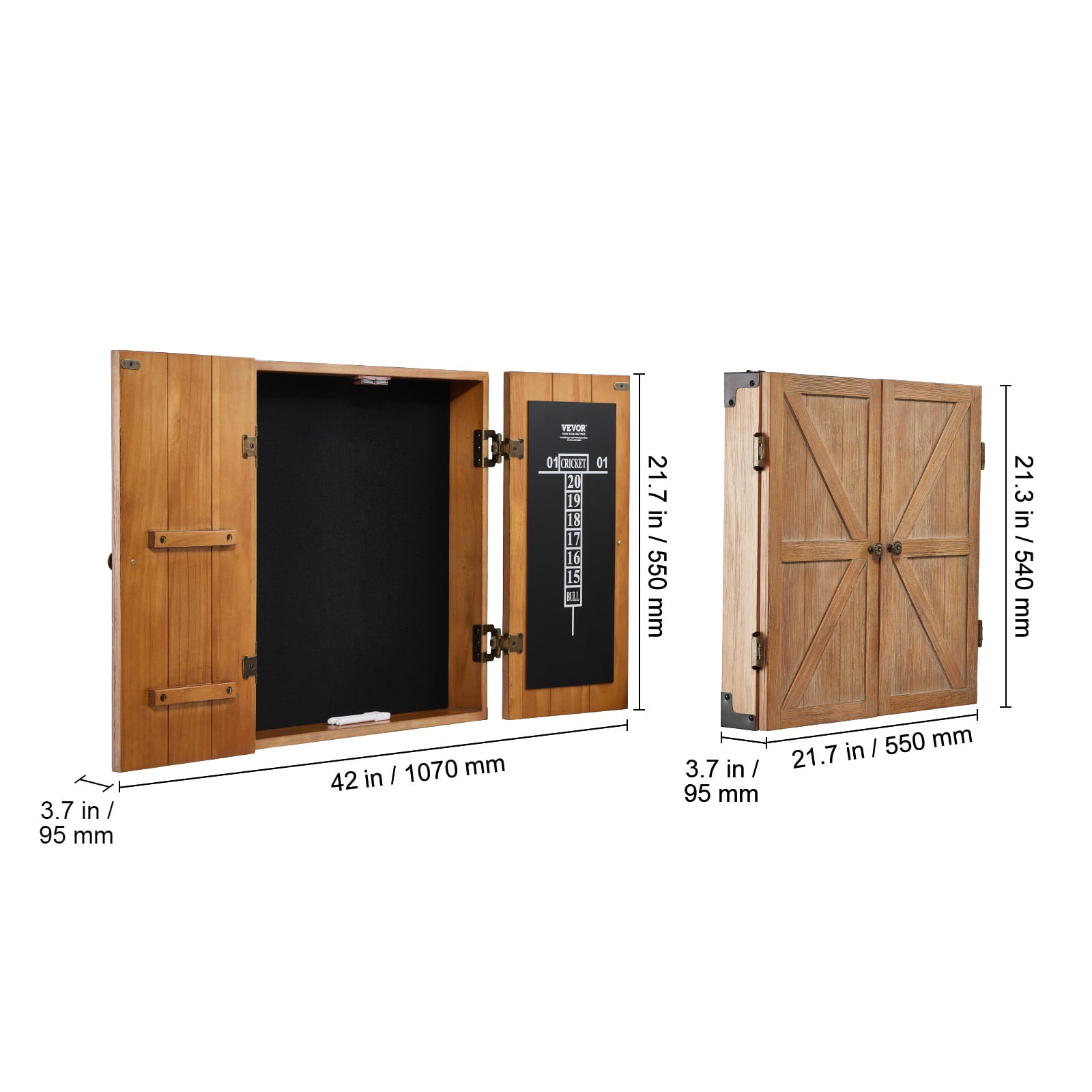 VEVOR Dartboard Cabinet, Solid Wood Dartboard Cabinet Set, Official Size Hideaway Cabinet with Socreboard and Accessories, Features Easy Assembly, Perfect for Cricket Games (Dartboard Not Included)