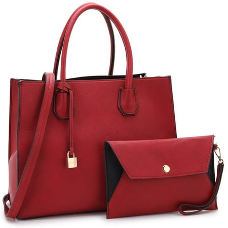 Dasein Medium Hanging Padlock Deco Satchel Handbag With Matching Dasein Medium Hanging Padlock Deco Satchel Handbag With Matching Wristlet