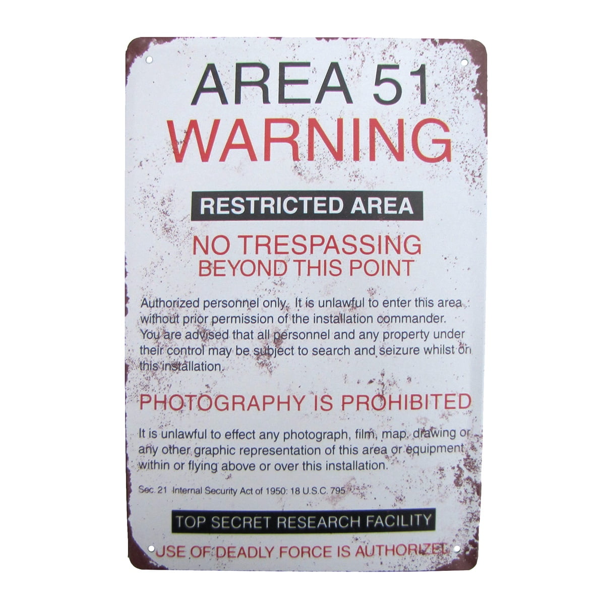 decorative reproductions Area 51 No trespassing tin metal sign 