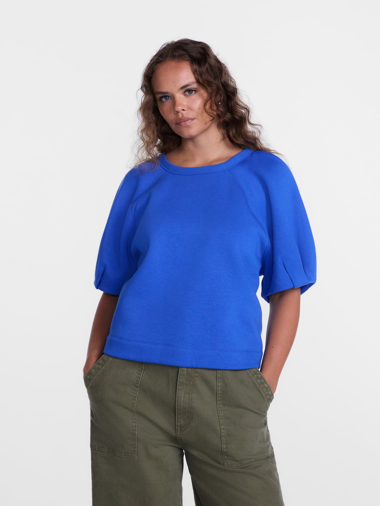 Scenario Women's and Women's Plus Fleece Top with Lantern Sleeves, Size XS-4X