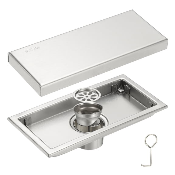 Uxcell Rectangular Shower Drain, Brushed 304 Stainless Steel Odor-proof Floor Drain Linear Shower Drain Hair Catcher(3.94Inch, Brushed Silver)