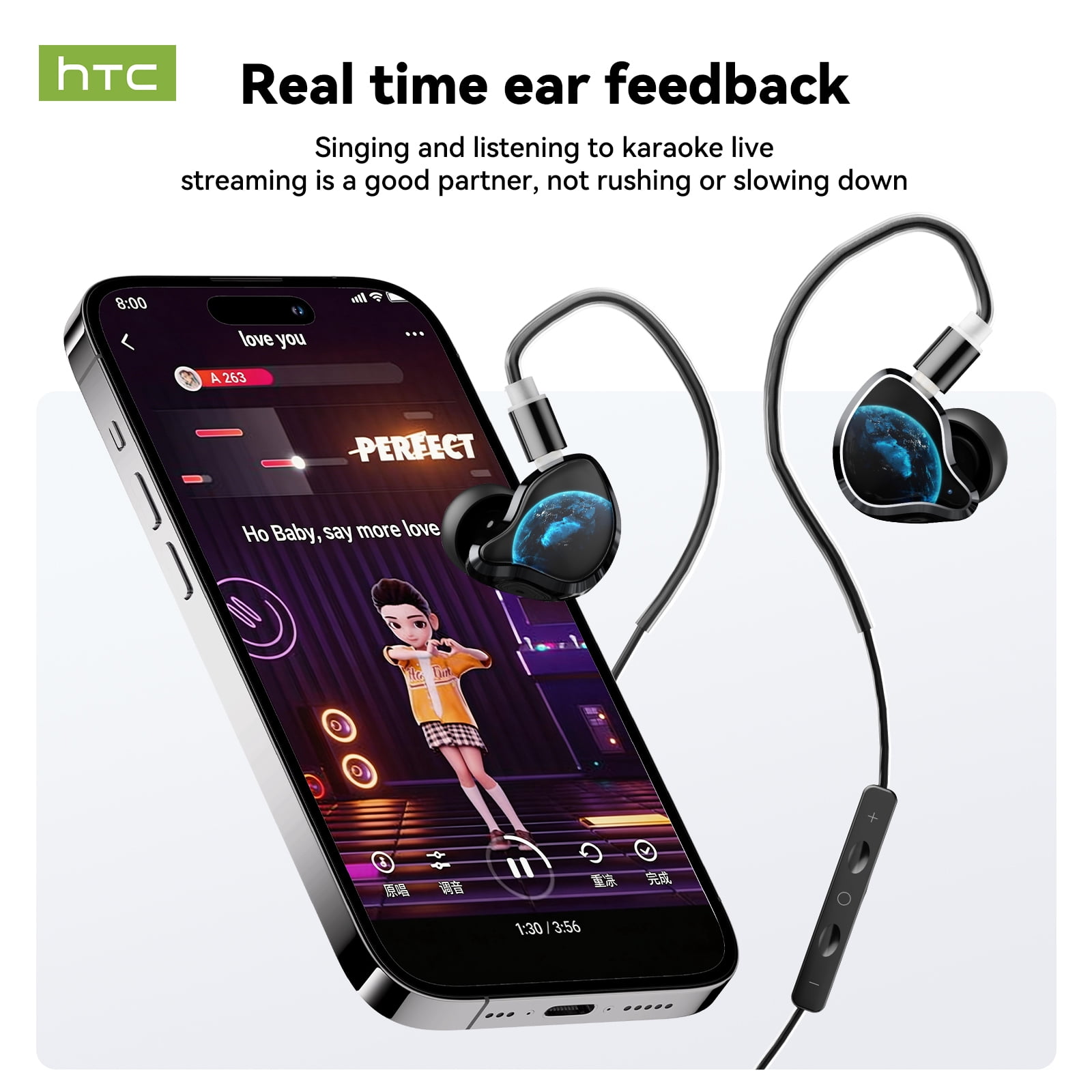 HTC Earbuds 3 in 1 Detachable Earbuds In-Ear/Over-Ear/Wired Headphones with ANC Noise Canceling Bluetooth Multipoint Connection