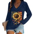 thumbnail image 4 of Bovemsi Women's Fashionable Casual V Neck Sunflower Print Long Sleeve Top T Shirt, Blue Summer Women's Long Sleeve T-Shirts, 5XL, 4 of 5