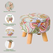 Small Round Ottoman with Storage, Modern Round Footrest with Soft Padded Seat, Teddy Velvet Footstool with Wood Legs, Accent Small Table or Plant Stand for Hallway, Living Room