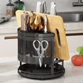 thumbnail image 4 of Kitchen Rack Knife Holder Multi-Function Chopsticks Cylinder Black Steel 360-Degree Cutting Board Storage, 4 of 15