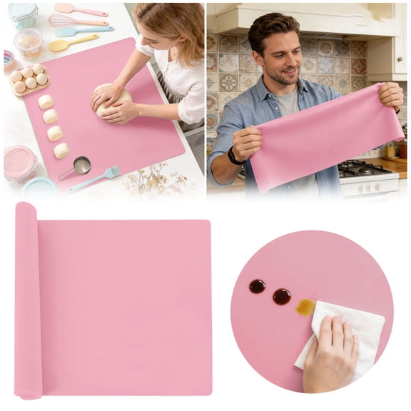 Extra Large Silicone Pastry Mat, Non-Stick Silicone Baking Mat With Measurement Markings, Food-Grade Silicone Dough Mat For Baking, Pastry & Kitchen Use Pink-100X100CM