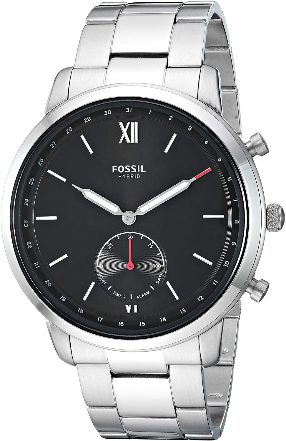 Fossil Men's Hybrid Smartwatch Watch with Stainless-Steel Strap, Silver, 21 (Model: FTW1180