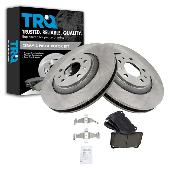 TRQ Front Brake Pad & Rotor Kit Brake Pads Brake Rotor Ceramic Fits Select 2004-2007 Cadillac CTS 2006-2009 STS