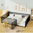 thumbnail image 2 of Full Size Minimalist Metal Floor Bed Frame, Montessori Bed with Fence and Door, Low Children Bed for Boy & Girl,Black, 2 of 6
