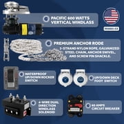 Five Oceans Vertical Windlass Kit, Boat Anchor Windlass Pacific 600 Watts, 12V DC, with 3-Strand Rope 1/2 Inch x 200 Ft, Galvanized Steel HT G4 Chain 1/4 Inch x 15 Ft - FO3931-C3