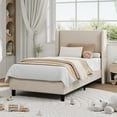 thumbnail image 1 of Twin Bed Frame with Headboad and Wingback, Elegant Vertical Stripe Design Velvet Upholstered Bed Frame with, 1 of 8