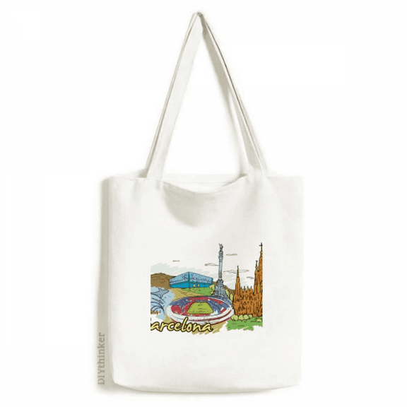 Spain Barcelona Monument Watercolor Tote Canvas Bag Shopping Satchel Casual Handbag