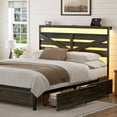 thumbnail image 4 of GUNAITO Queen Bed Frame with Storage Headboard & 4 Drawers, Dark Gray Industrial Metal Platform Bed with Charging Station and LED, 4 of 10