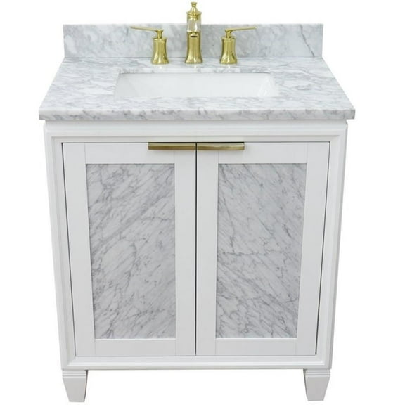 Trento Single Rectangle Sink Solid Wood Vanity in White/White Carrara
