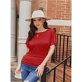 thumbnail image 7 of Women's Solid Short Sleeve Boat Neck Dolman Top with Side Shirring Trendy Casual Loose Fit T-Shirt, 7 of 7