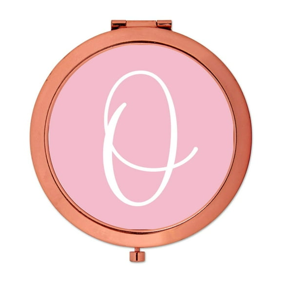 Koyal Wholesale Rose Gold Compact Mirror Bridesmaid's Wedding Gift, Blush Pink, Monogram Letter O, 1-Pack