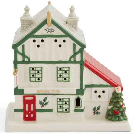 Spode Christmas Tree Miniature Christmas Village Figural Decoration  LED Lighted Christmas Village Set  Ceramic Holiday Decor - Dolomite Christmas Collectible for Indoor Display (Public House)