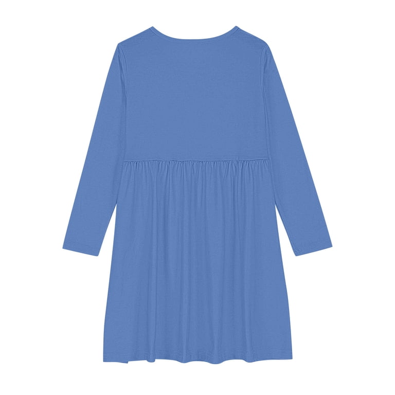 Girls Graduation Dress Girls Long Sleeve Solid Color Stretchy Dress a Line  Twirly Skater School Recital Dress Kids Fall Dresses Blue 5Y - Walmart.com
