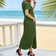 thumbnail image 5 of Vestido Corto para las Mujeres de Verano Color Sólido Cuello en V Vestido de Bolsillo de Manga Corta, Vestido de Verano Casual de las Mujeres para las Salidas de Primavera, 5 of 7