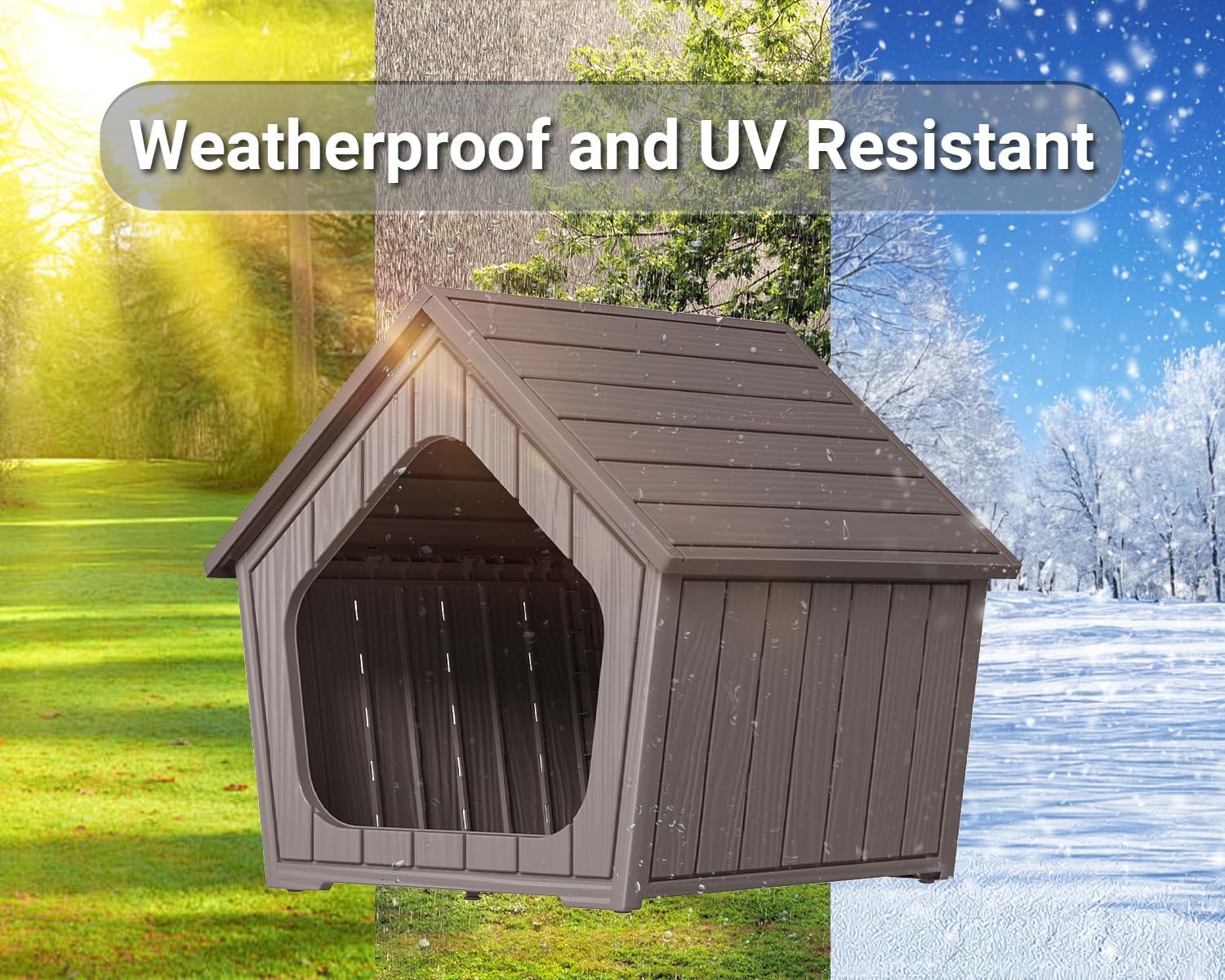 FICARTS Gable - Roof Coffee Resin Weatherproof Pet House - Indoor & Outdoor, Ventilated, Easy Clean/Assemble, Ideal for Small Dogs
