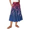 thumbnail image 3 of Women's Floral Maxi Skirt, Drawstring High Waist Tiered Pleated Skirt, Lightweight Flowy Boho Skirt for Summer, Vacation and Beach,Navy,XL, 3 of 7