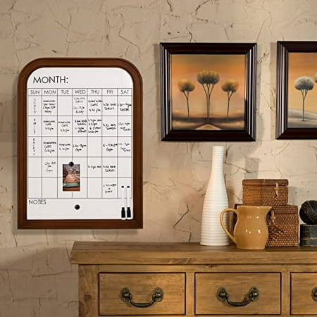 Walnut Magnetic Whiteboard Calendar with Solid Wood Frame - Monthly Dry Erase Wall Calendar for Home or Office - 17"x23"