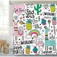 thumbnail image 3 of Cute Kids Shower Curtain, Rainbow Alpaca Colorful Cute Flamingo Pineapple Cactus for Bathroom Decoration Set, Girls White Funny Bathroom Shower Curtain with 12PCS Hooks, 70X75IN, 3 of 3