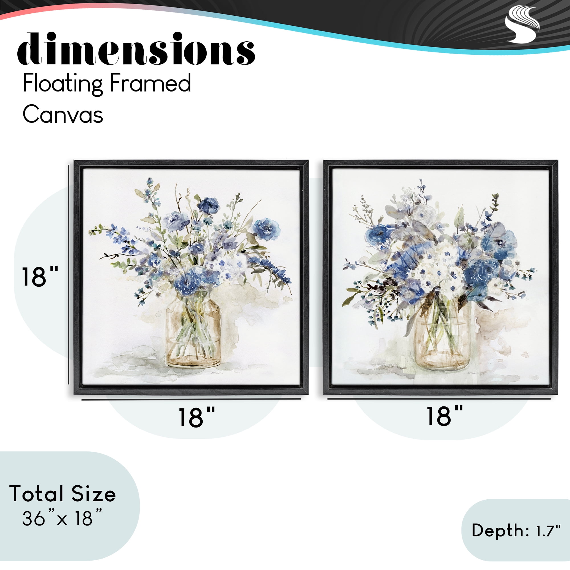 Stupell Industries Spring Watercolor Vases 2 Piece Black Framed Floater Canvas Set, design by Carol Robinson