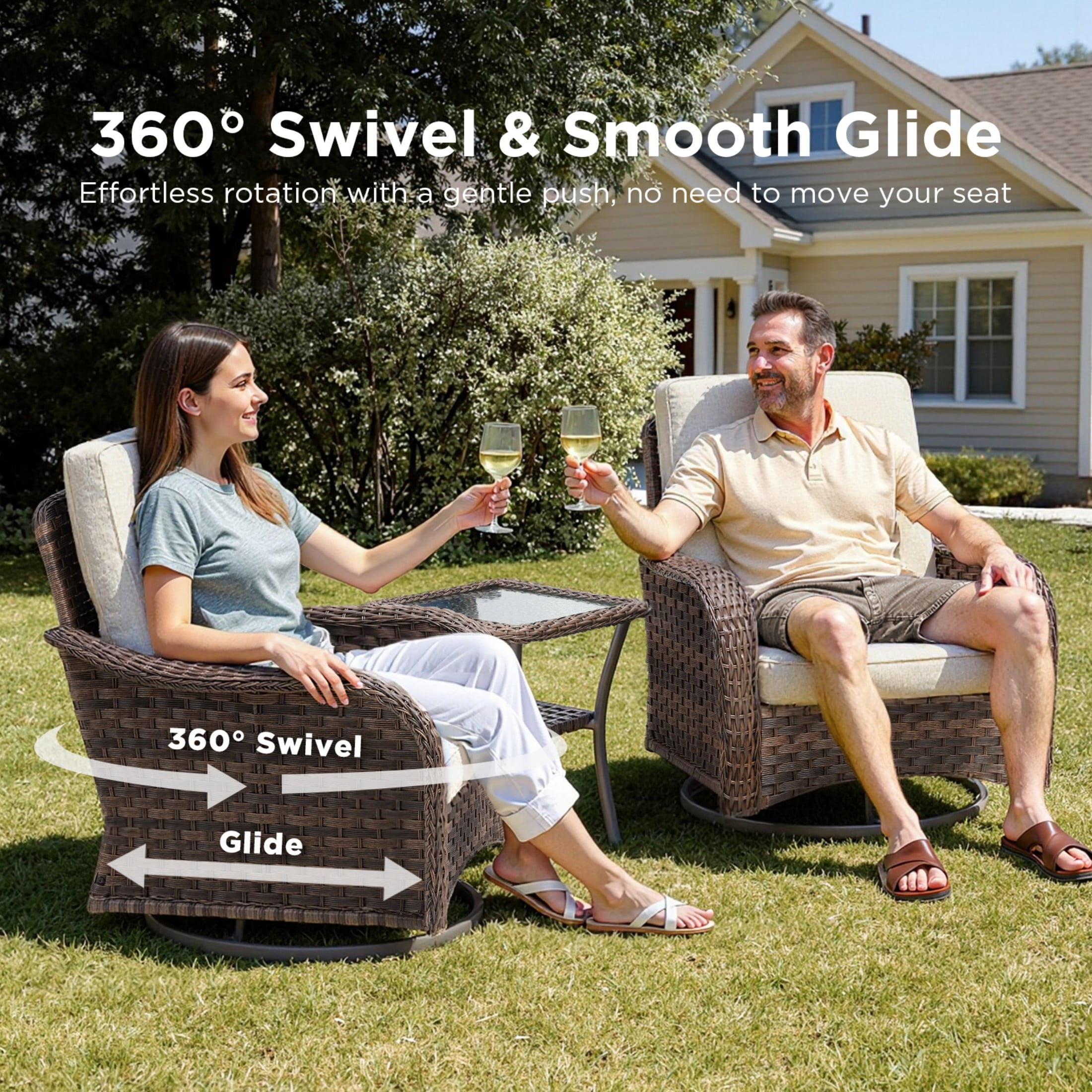 Unnifurnzi Outdoor Swivel Rocker Patio Chairs-High Back Outdoor Rocking Chairs Set of 2 All Weather Wicker Patio Chairs for Porch Balcony Deck-Brown/Beige