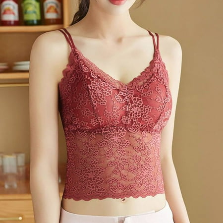 SNKSDGM Female Plus Size Tank Tops for Women 5X Long High Neck Tank Tops for Women Workout Women s Lace Bra V Neck Camisole Lingerie Slim Shoulder Strap Strapless Slim fit Vest Xl