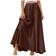 thumbnail image 3 of QATAINLAV Satin Maxi Skirts for Women High Waisted Flowy Long A line Skirt for Office Holiday Party Brown XXL, 3 of 5