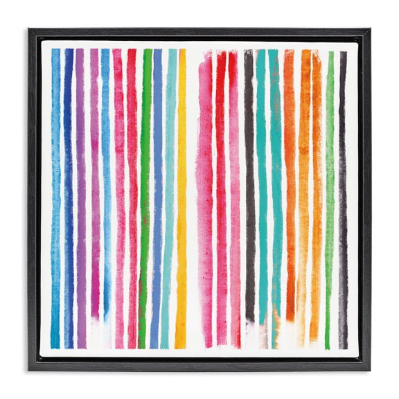 Stupell Industries Eclectic Colorful Vertical Stripes Black Floating Frame Canvas Art, 18 x 18, by Amber Sterling