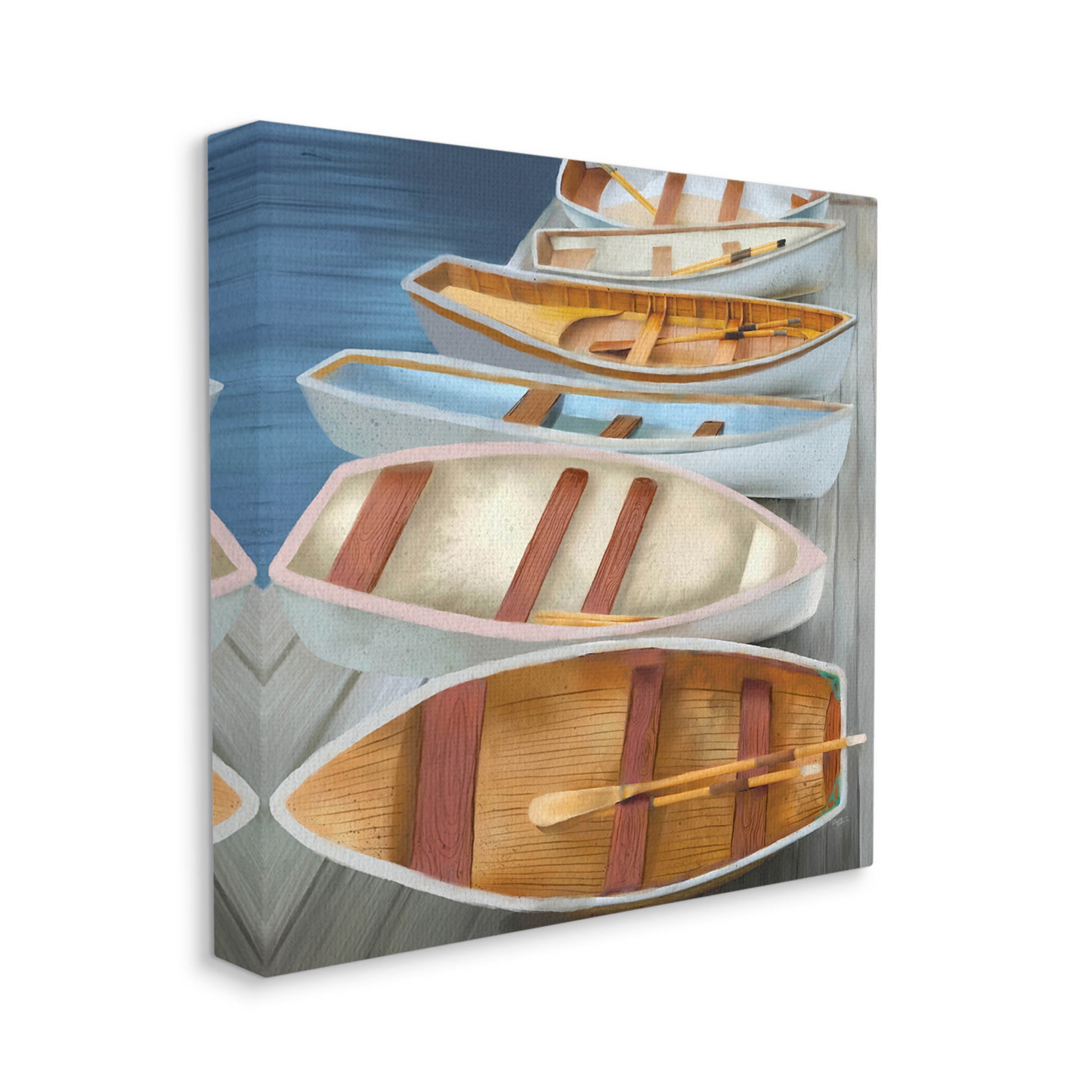 Stupell Industries Rowboats Along Lake Dock Painting Gallery Wrapped Canvas Print Wall Art, Design by Elizabeth Medley