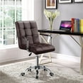 thumbnail image 2 of Yaheetech Height Adjustable Office Chair Mid Back PU Leather 360° Swivel Large Seat Stylish Office Chair on Wheels with Armrests, Brown, 2 of 9
