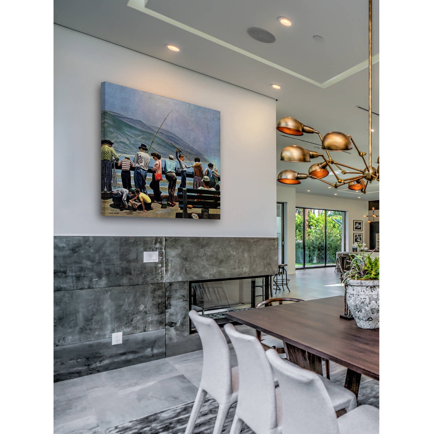 "Pier Fishing" Painting Print on Wrapped Canvas