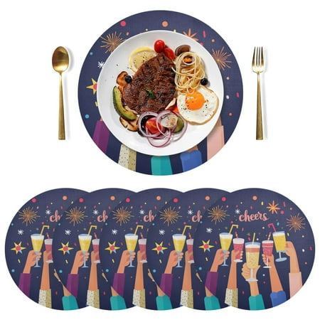 

Round Placemats Plate Mats 15 Inch Non-Slip Heat Resistant Washable PVC Set Table Decoration for Kitchen Dining Diverse Hands Holding Drinks